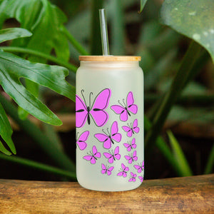 Butterfly Line - Custom Name - Personalized Glass Bottle, Frosted Bottle