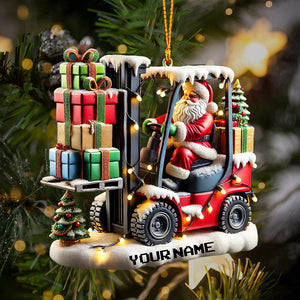 Forklift Santa Christmas Ornament, Personalized Ornament