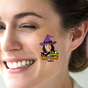 Happy Halloween Tattoo, Custom Face Photo And Texts Temporary Tattoo, Personalized Tattoo, Fake Tattoo