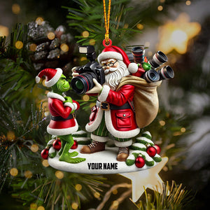 Santa And ELF Photographer Home Decor Christmas Ornament, Personalized Ornament