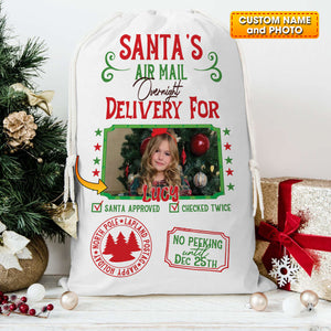 Santa Delivery Custom Photo And Name, Personalized String Bag, Christmas Gift