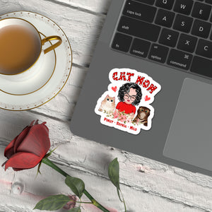 Personalized Woman And Cute Puppy, Cute Kitten Sticker, Gift For Dog Mom Cat Mom