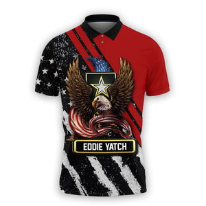 Personalized Eagle US Flag Army Veteran Polo Shirt, Gift For Veterans