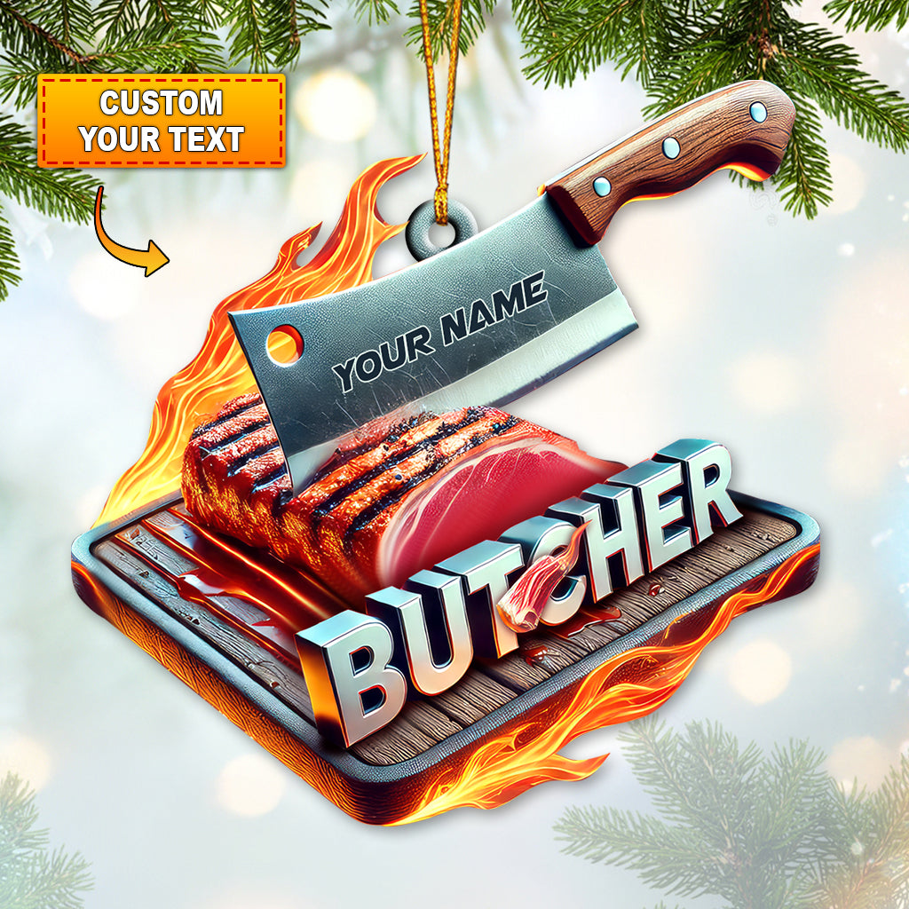 Custom Name Butcher Ornament, Christmas Gift