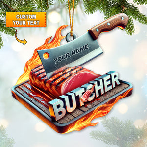 Custom Name Butcher Ornament, Christmas Gift