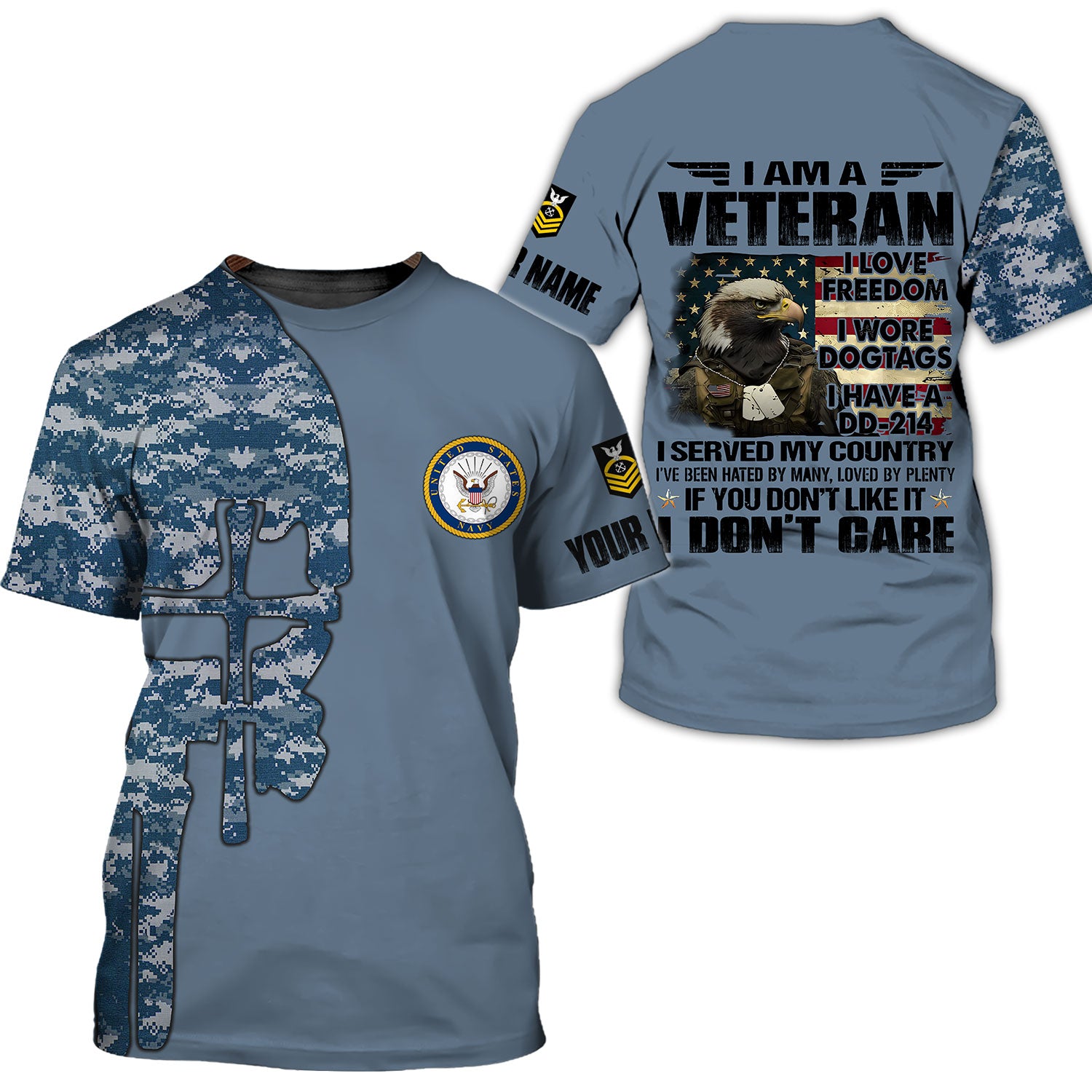 I Am Veteran - I love Freedom - I Wore Dogtags - I Have A DD-214 - Customized U.S. Veteran Navy T-Shirt, Gift For Veterans