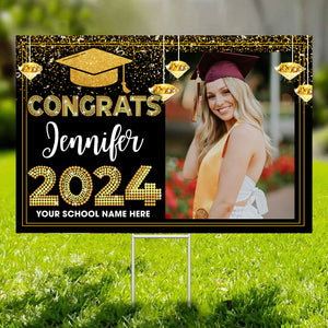 Congrats Class Of 2024, Custom Color, Photo And Texts, Personalized Lawn Sign, Yard Sign, Gift For Graduation