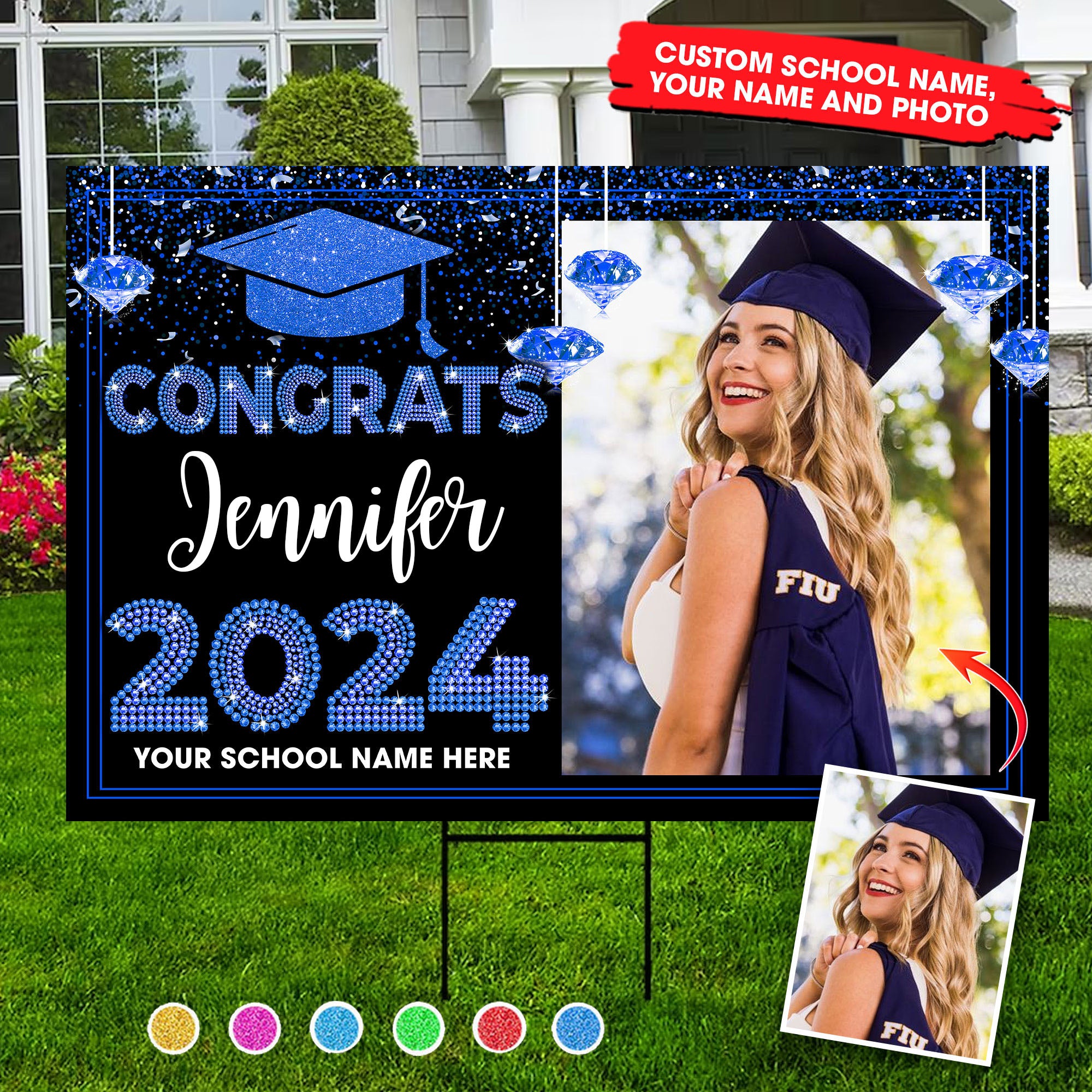 Congrats Class Of 2024, Custom Color, Photo And Texts, Personalized Lawn Sign, Yard Sign, Gift For Graduation