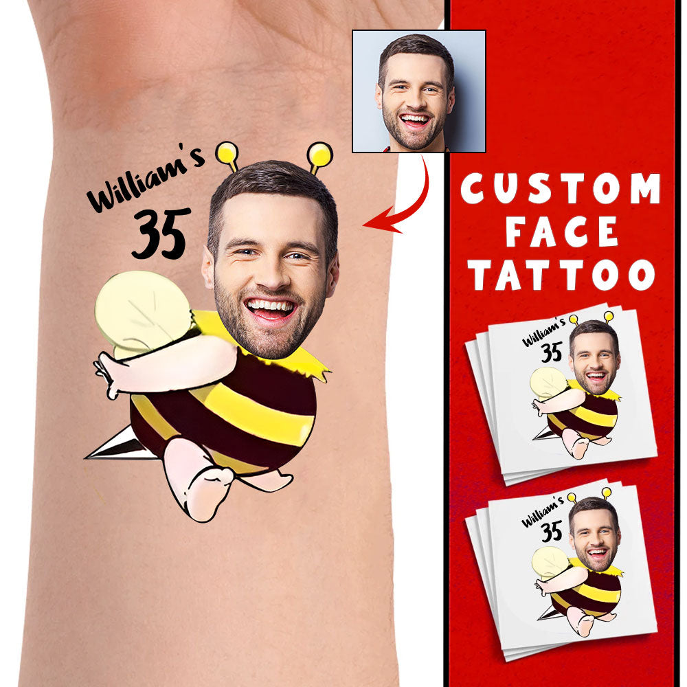 Bee Tattoo, Custom Photo And Texts Temporary Tattoo, Personalized Tattoo, Fake Tattoo