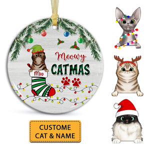 Meowy Catmas - Personalized Ceramic Ornament - Gift For Pet Lover, Christmas Gift