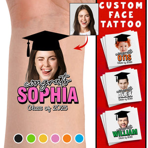 Graduation Tattoo Gift Custom Photo And Text Temporary Tattoo, Personalized Tattoo, Fake Tattoo