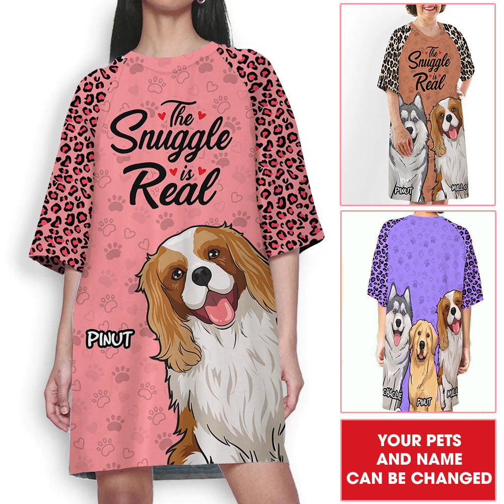 The Snuggle Is Real - Custom Dogs And Names - Personalized 3/4 Sleeve Dress