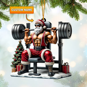 Santa Muscle Weightlifting Christmas Ornament, Personalized Ornament