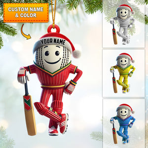 Cricket Ball Player Christmas Ornament, Personalized Ornament