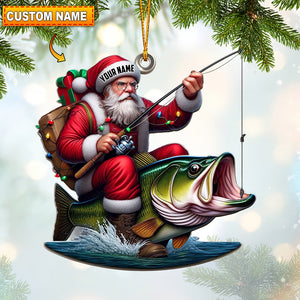 Fishing Santa Christmas Ornament, Personalized Ornament