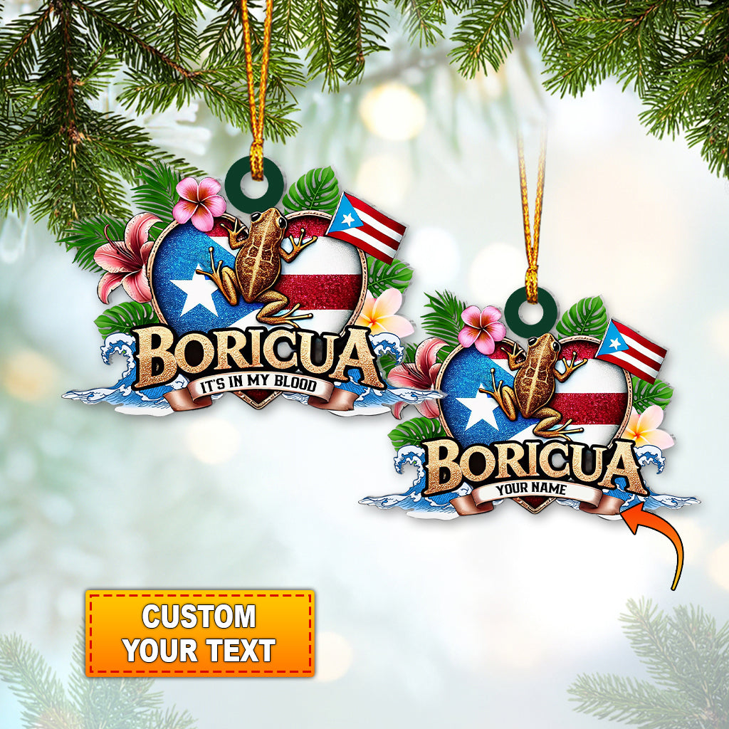 Custom Name Ornament, Boricua It's in My Blood Puerto Rican Heritage