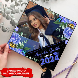 Class Of 2024, Colorful Flowers Custom Texts Grad Cap Topper - Personalized Customized Graduation Cap, Graduation Gift