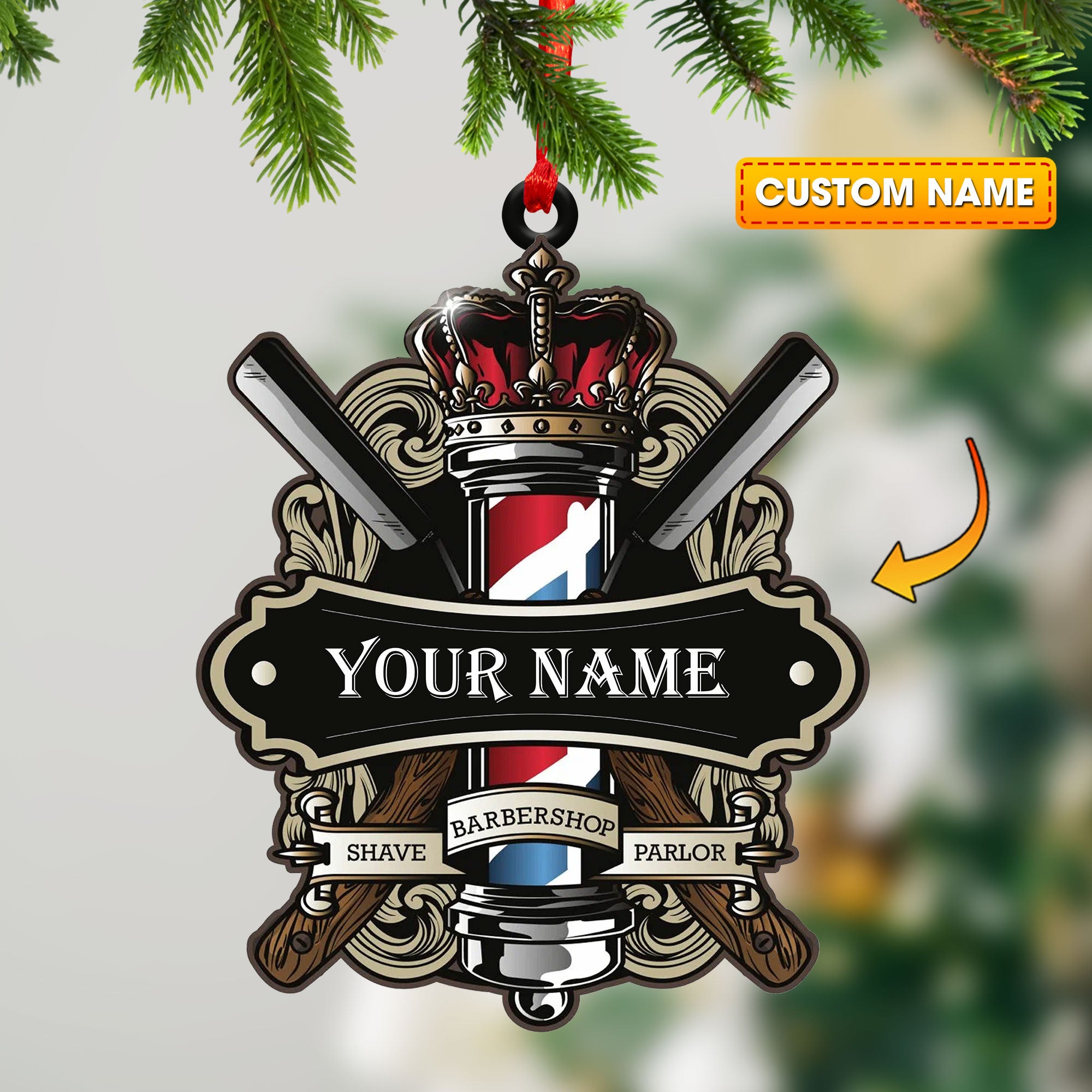 Custom Barber Shop Ornament, Personalized Ornament