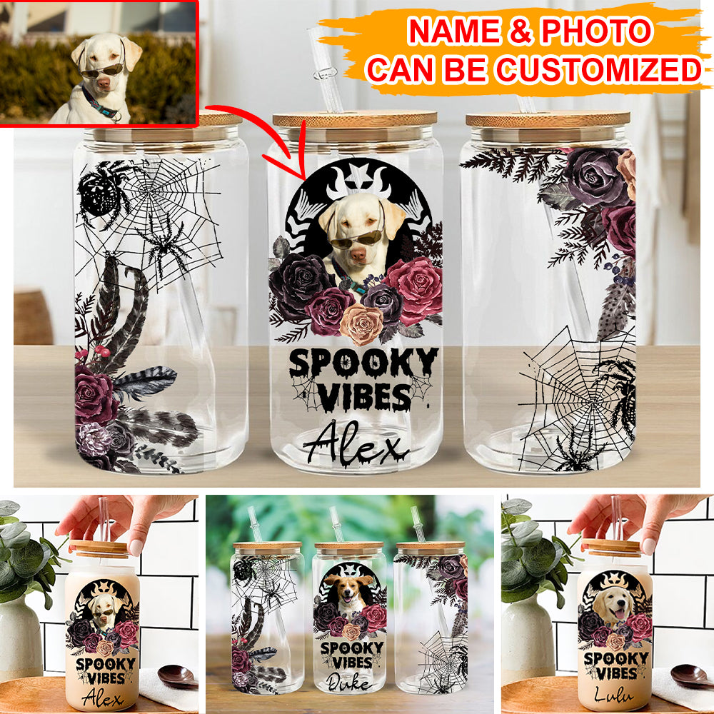 Halloween Dog Smooky Vibes Personalized Glass Bottle, Frosted Bottle, Gift For Halloween, Gift For Pet Lover