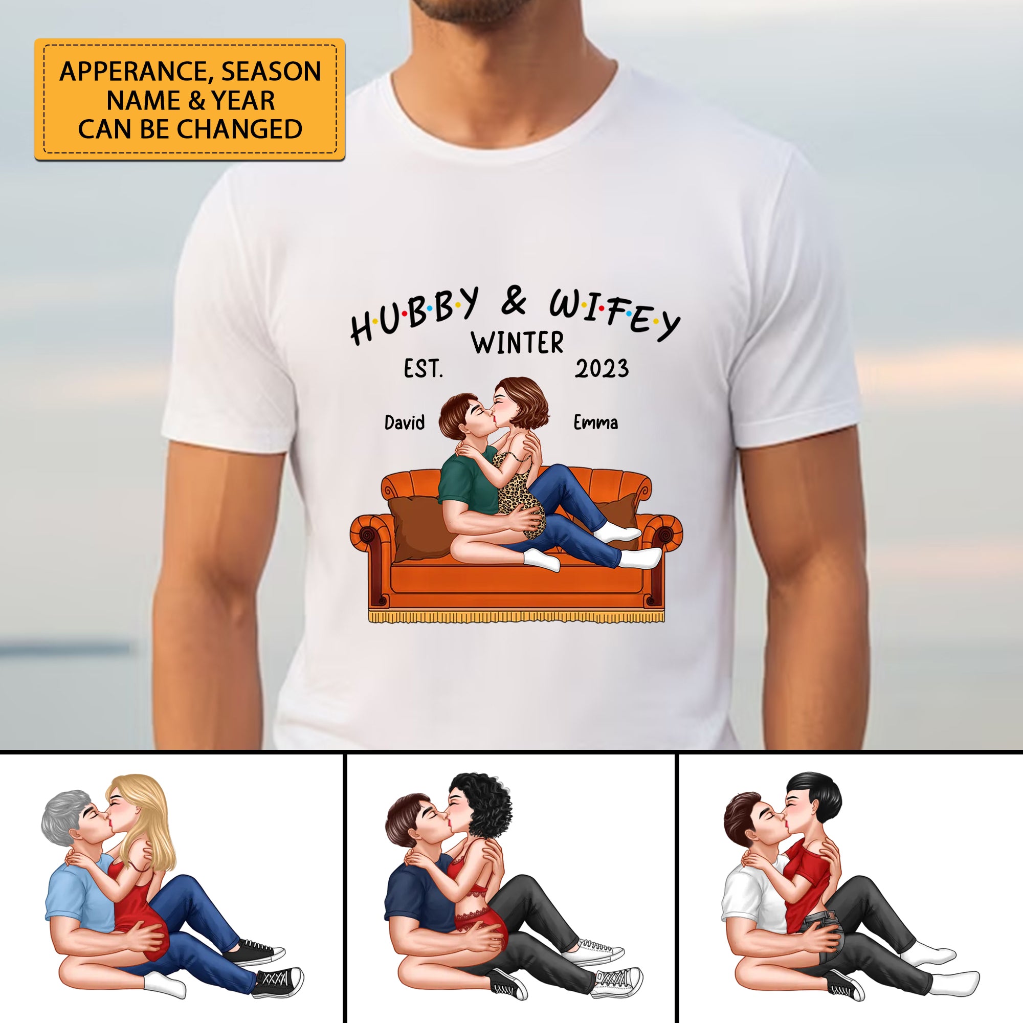 Hubby & Wifey Winter - Custom Appearance And Names - Personalized T-Shirt - Gift For Him, Gift For Her