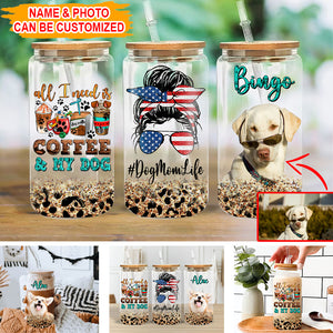 Personalized Dog Mom Life Dog Glass Bottle, Frosted Bottle