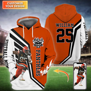 Personalized Hoodie American Football Mascot School Spirit - Custom Name And Photo - Personalized 3D Shirt