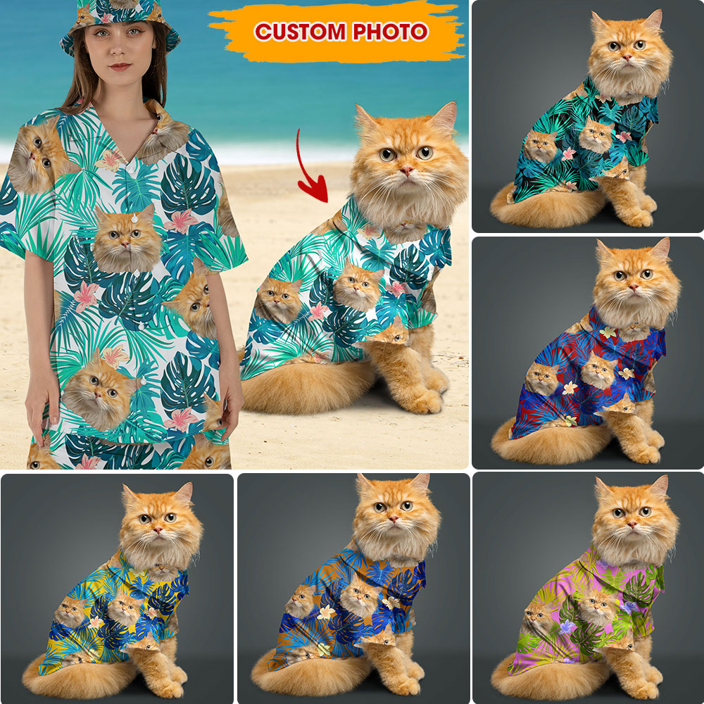 Personalized Cutie Kitty Hawaiian Shirt, Custom Pet Photo Gift