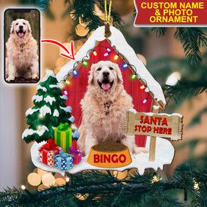 Pet Christmas House - Custom Photo And Name - Personalized Custom Shaped Wooden Ornament, Christmas Gift