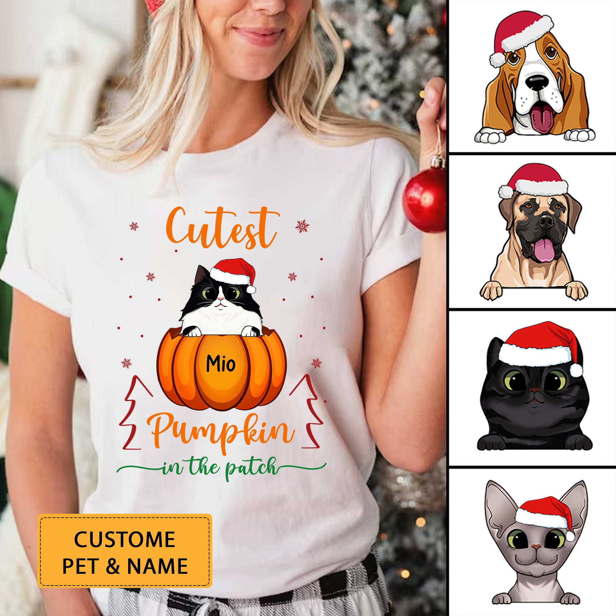 Cutest Pumpkin In The Patch - Custom Pet And Name - Personalized T-Shirt - Gift For Pet Lover, Christmas Gift