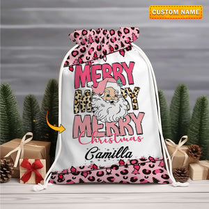 Cute Santa Personalized Merry Christmas String Bag