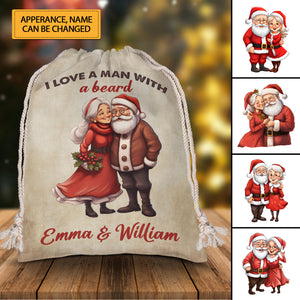 I Love A Man With A Beard - Custom Name, Personalized String Bag, Christmas Gift