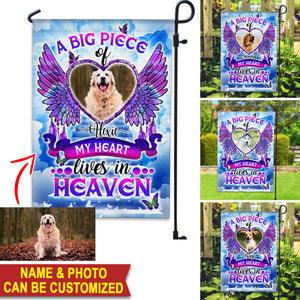 A Big Piece Of My Heart Lives In Heaven - Personalized Photo & Name Flag - Memorial Gift