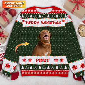 Merry Woofmas - Custom Photo And Name - Personalized Woolen Sweater - Family Gift, Gift For Pet Lover, Christmas Gift