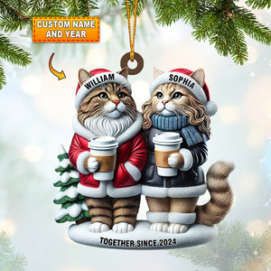 Couple Cats Home Decor Christmas Ornament, Personalized Ornament