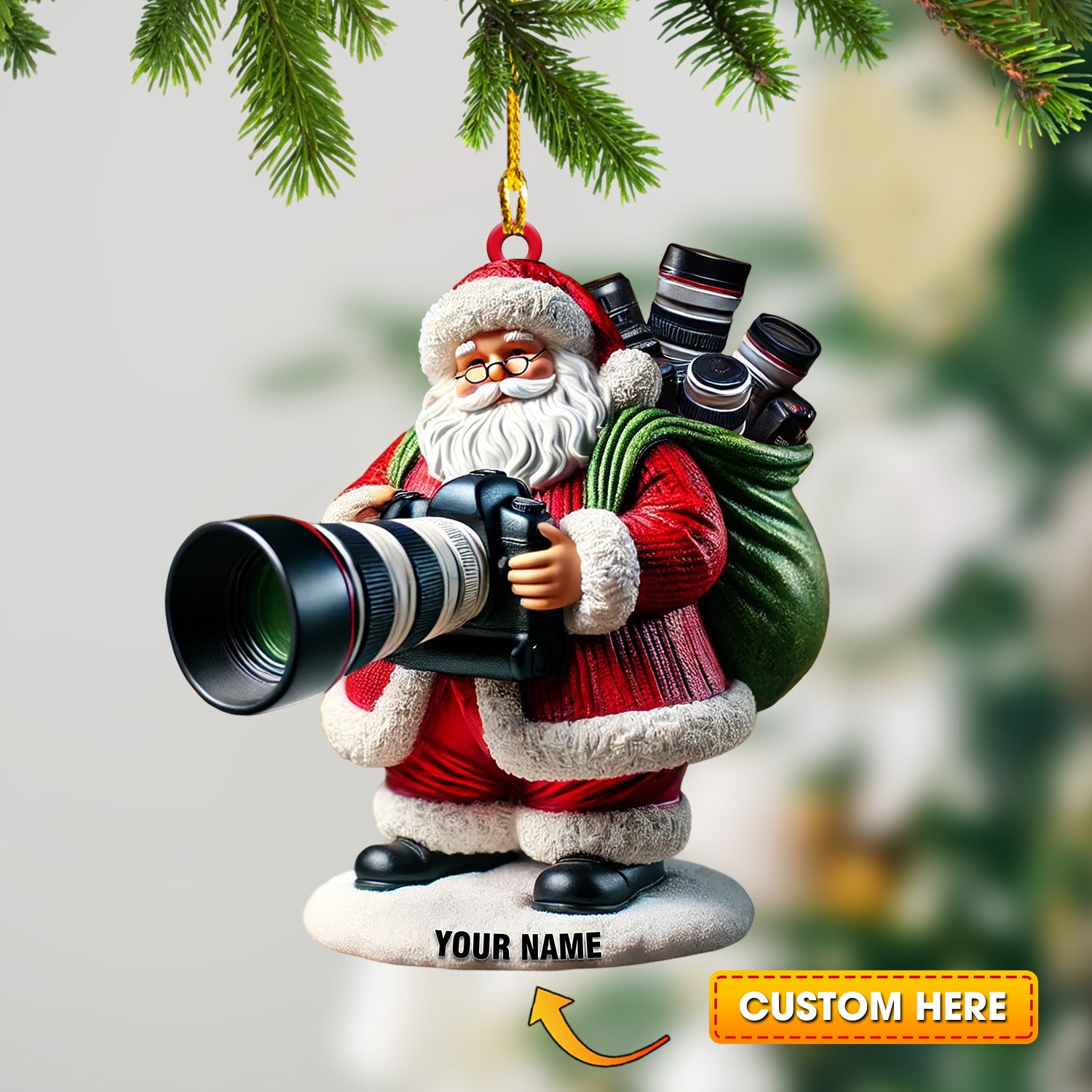 Santa Photographer Home Decor Christmas Ornament, Personalized Ornament