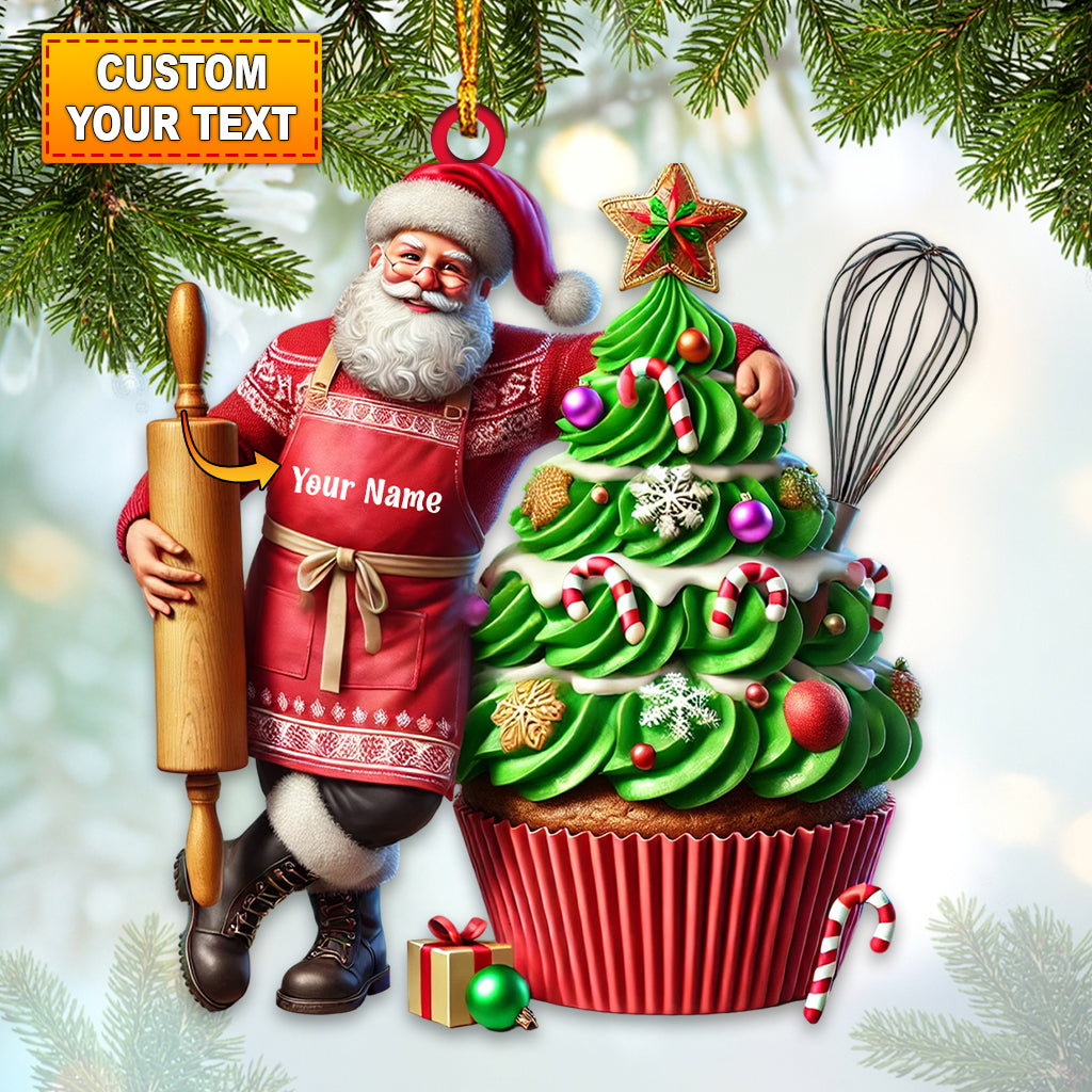 Santa Makes Cakes Christmas Ornament, Personalized Ornament