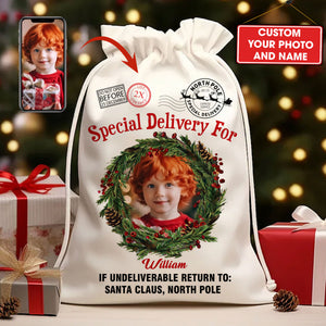 Special Delivery Custom Photo And Name, Personalized String Bag, Christmas Gift