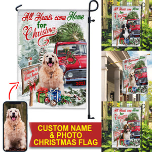 All Hearts Come Home For Christmas - Personalized Pet Photo And Name Flag - Christmas Gift, Gift For Pet Lovers