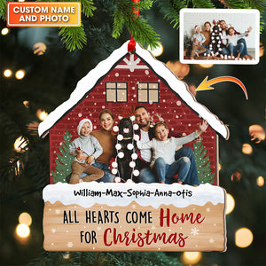 All Hearts Come Home For Christmas, Custom Photo And Name - Personalized Custom Shaped Wooden Ornament - Gift For Family