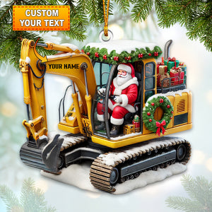 Santa Driving Snow Plow Christmas Ornament, Excavator Ornament, Personalized Ornament