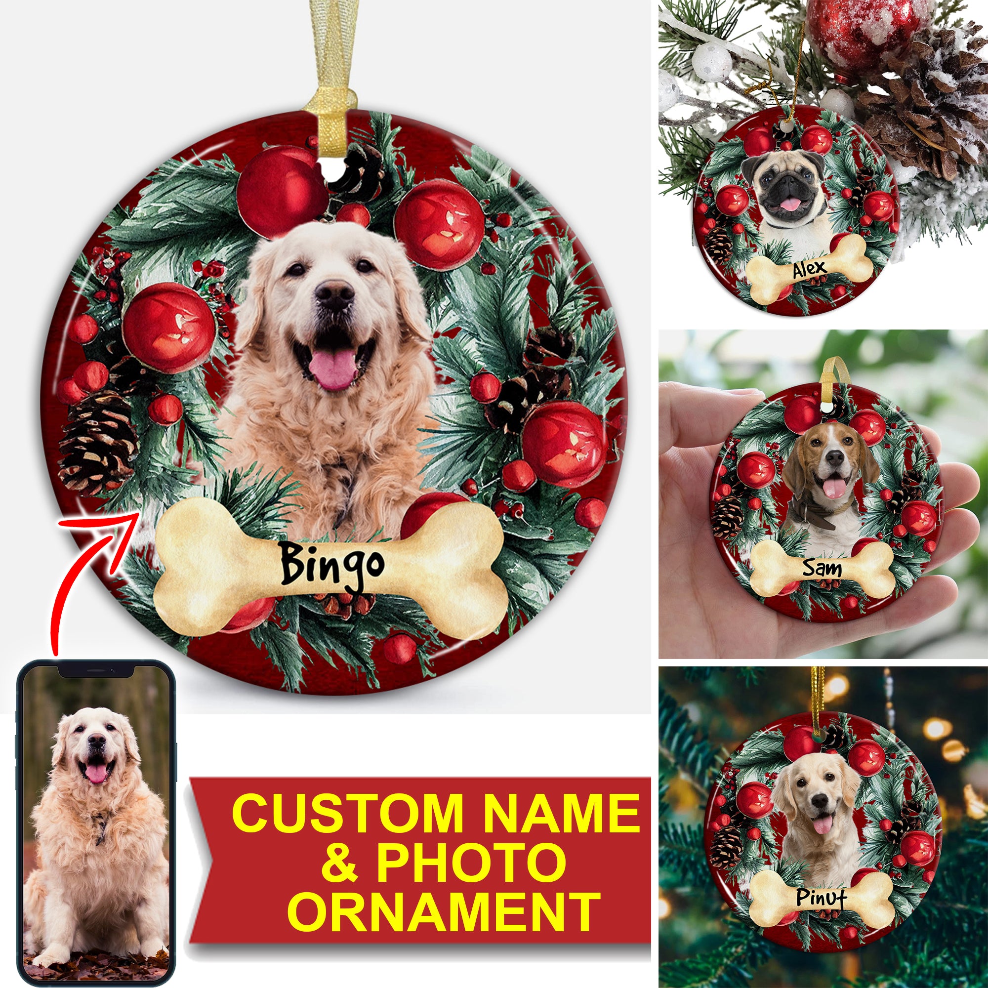 Xmas Pet Photo - Personalized Christmas Ceramic Ornament - Gift For Pet Lover