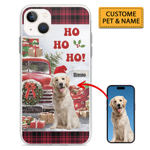 Ho Ho Ho Christmas Pet And Red Car - Custom Photo And Name - Personalized Phone Case, Christmas Gift, Gift For Pet Lover