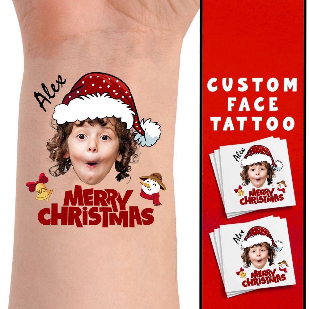 Merry Red Christmas, Custom Photo And Text Temporary Tattoo, Personalized Tattoo, Fake Tattoo