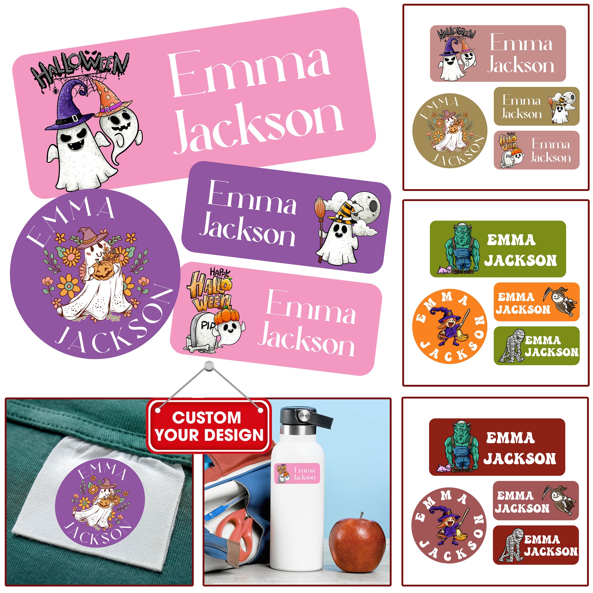 Custom Name - Personalized Halloween Sticker, Stickers for Clothing Tags, Water Bottles, Lunch Boxes and School Supplies