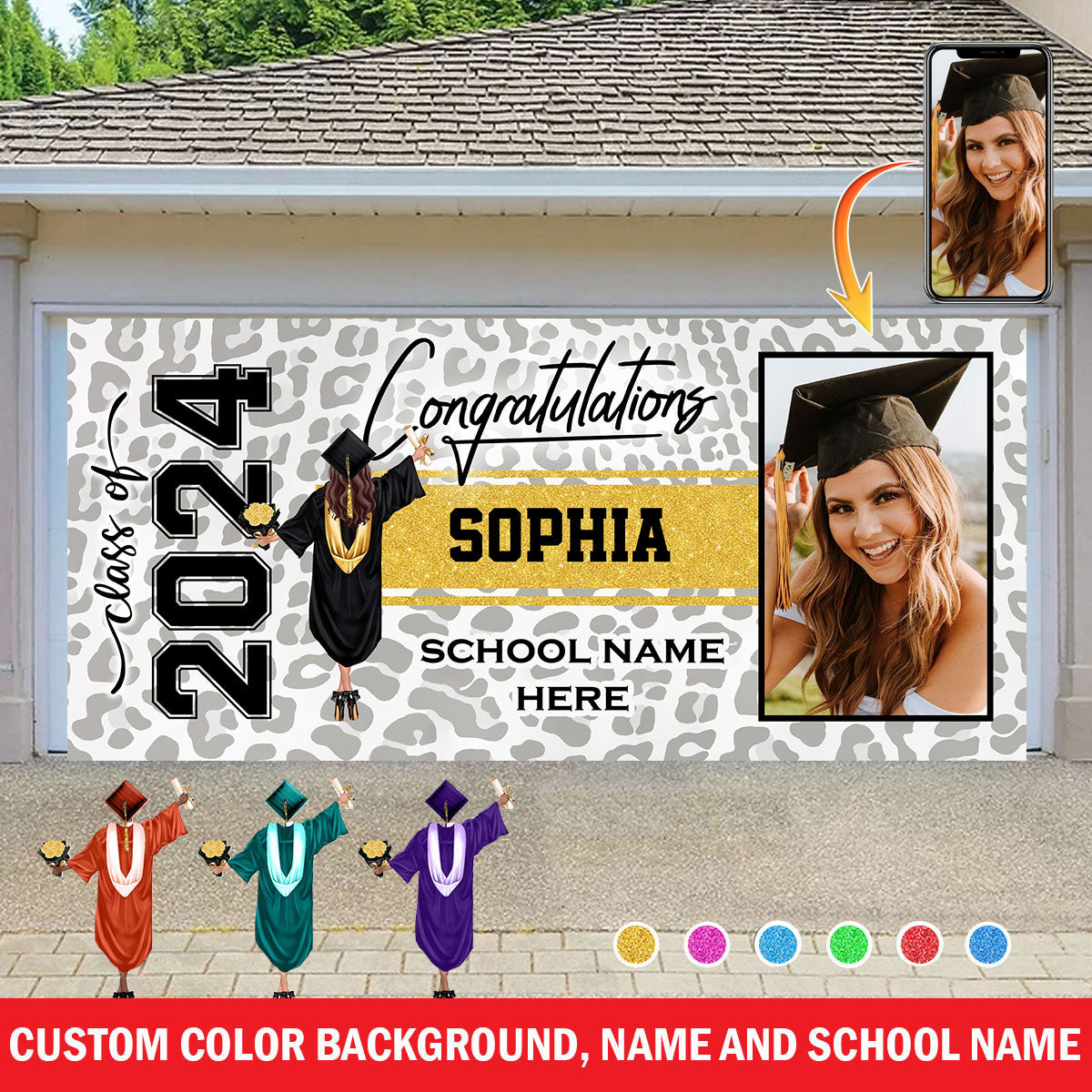 Congratulations - Personalized Photo And Name, Single Garage, Garage Door Banner Covers - Garage Door Banner Decorations