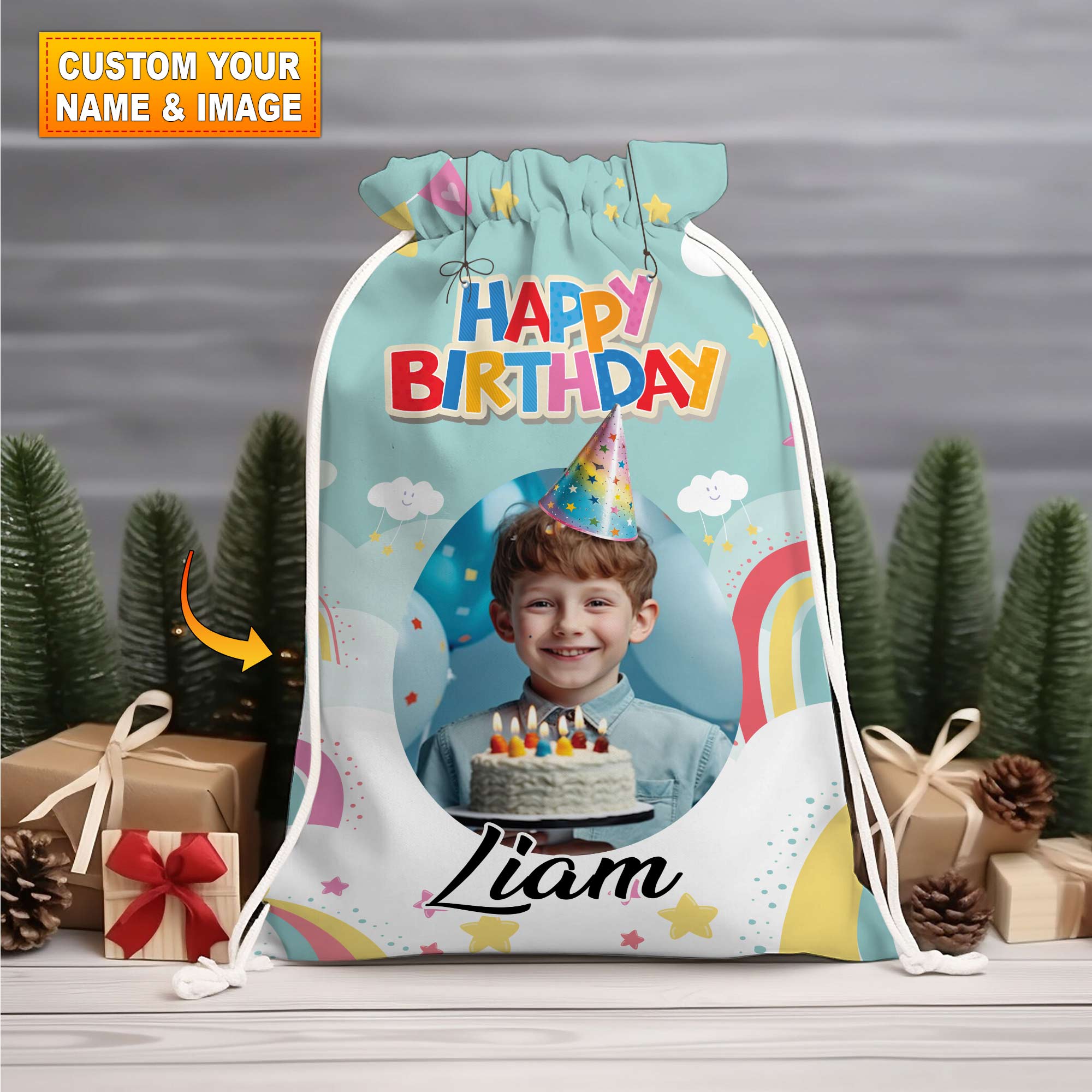 Happy Birthday Rainbow Bag Personalized Christmas String Bag