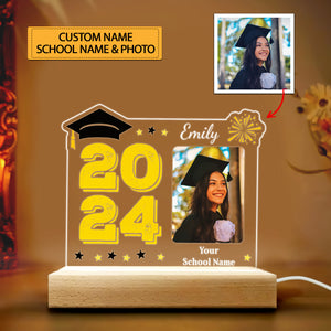 Congrats 2024, Custom Photo And Text, Personalized Acrylic LED Light