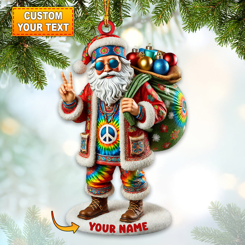 Hippie Santa Christmas Ornament, Personalized Ornament