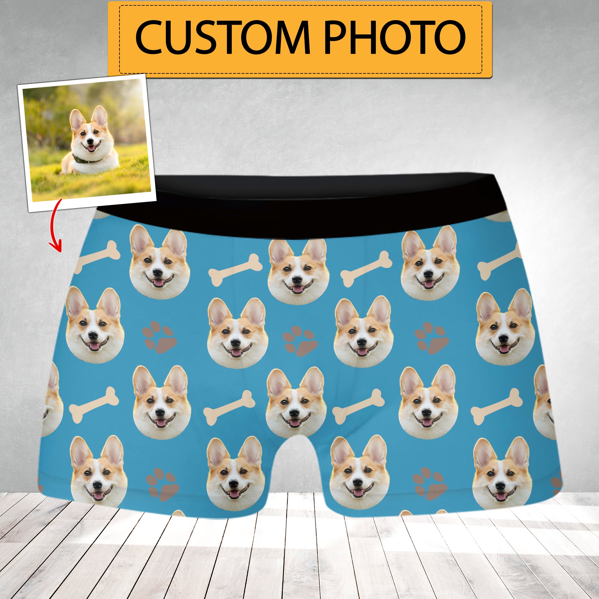 Custom Pet Photo, Personalized Bone Boxer Shorts - Gift For Family, Gift For Pet Lover