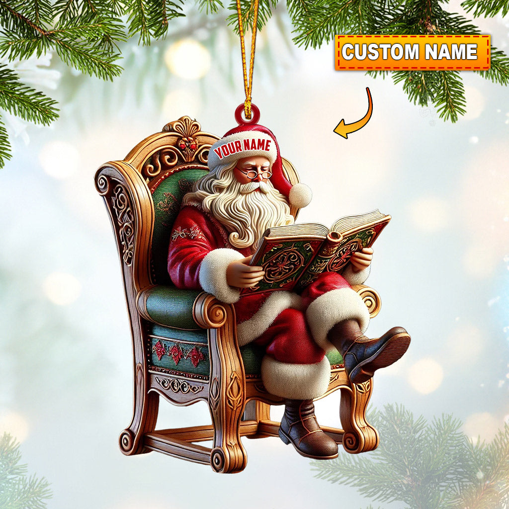 Santa Reading Book Christmas Ornament, Personalized Ornament